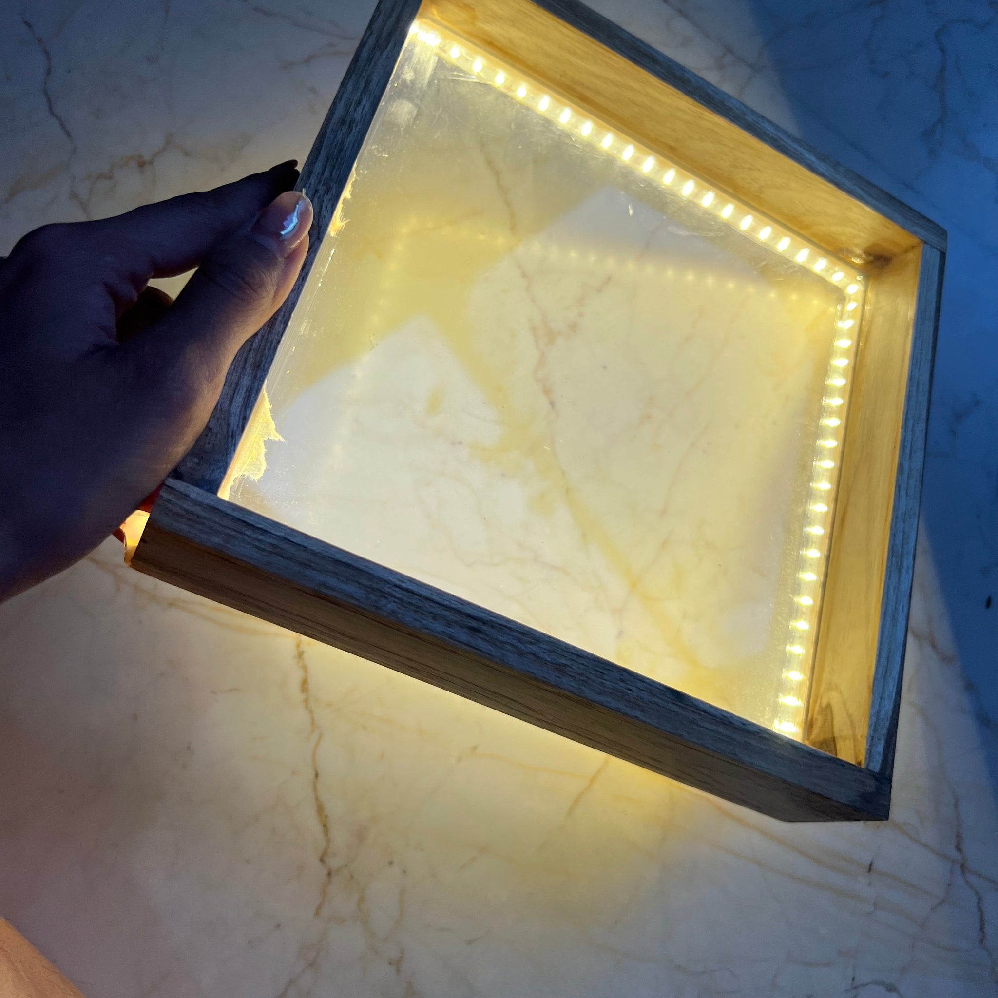 LED Teak Wood Varmala Frame with Acrylic Base