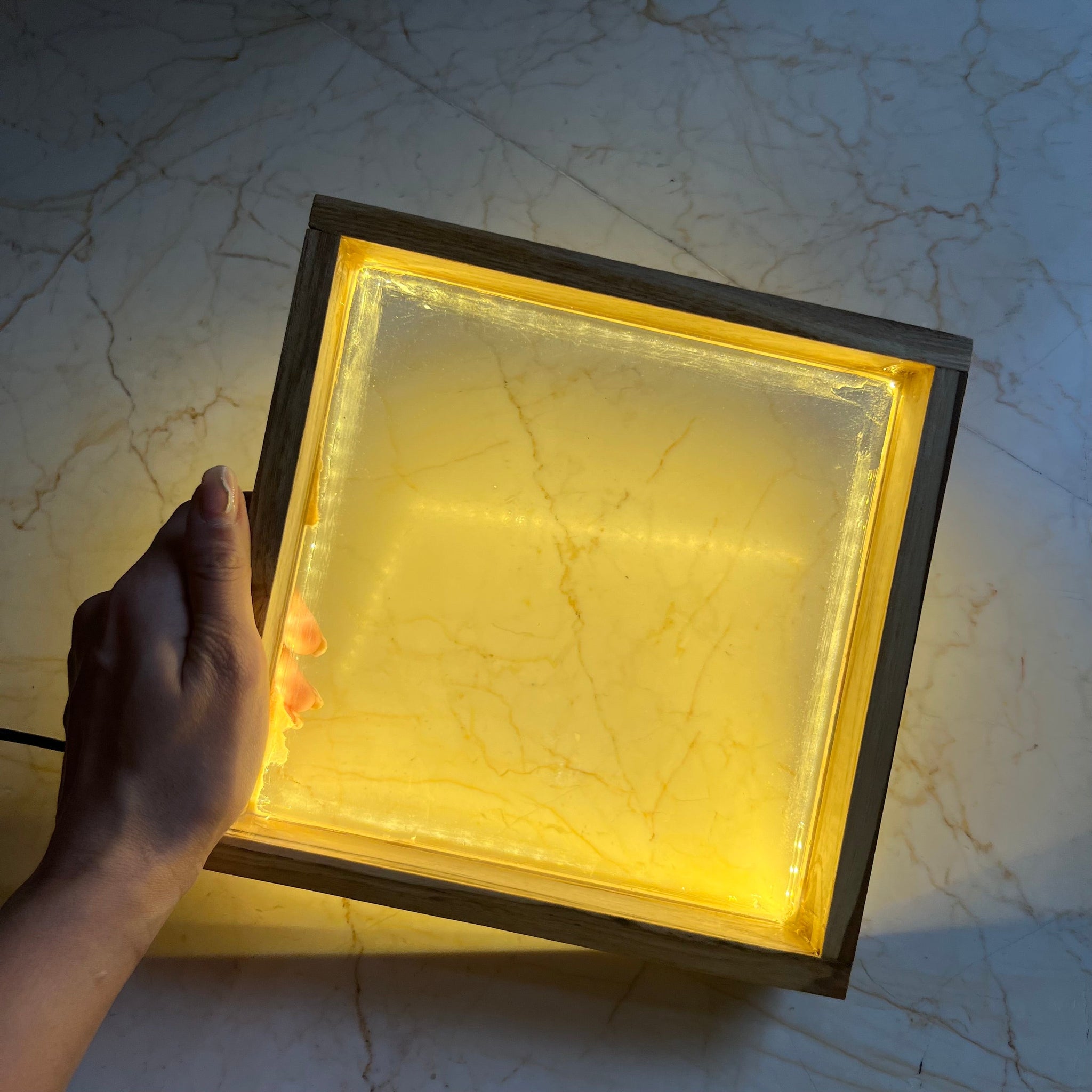 LED Teak Wood Varmala Frame with Acrylic Base