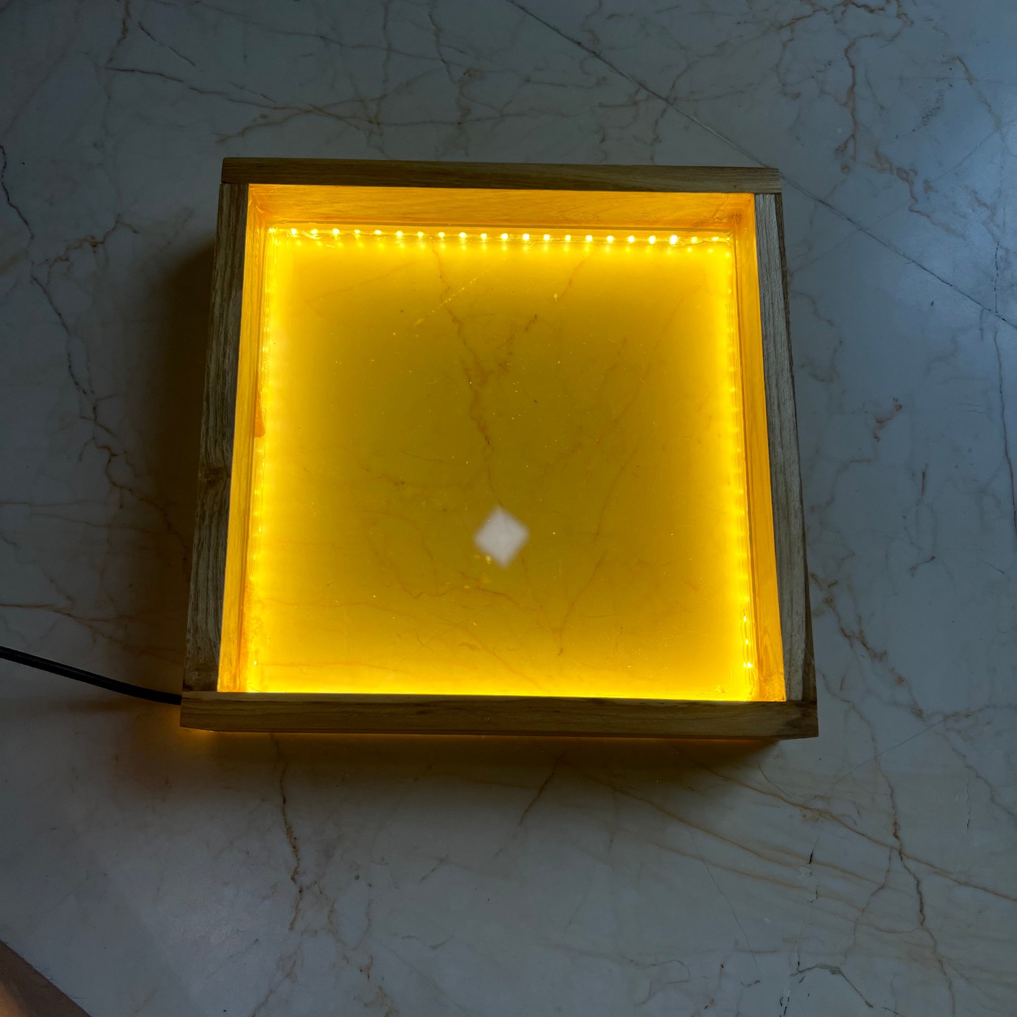 LED Teak Wood Varmala Frame with Acrylic Base