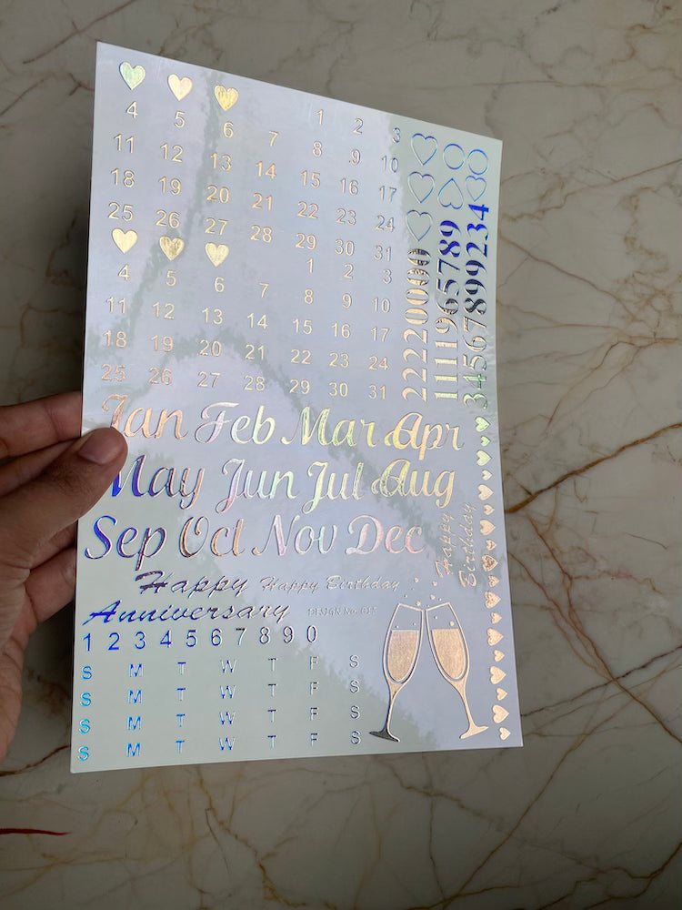 Calender Holographic Embossed Sticker Sheet - A5
