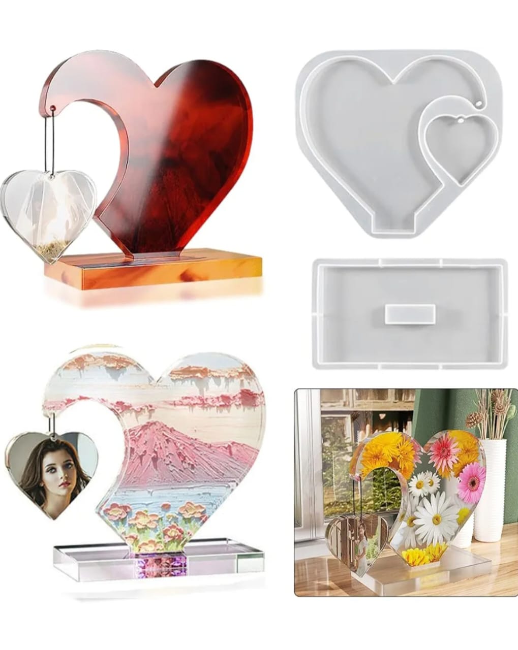 Heart with heart hanging Stand Photo Frame mould